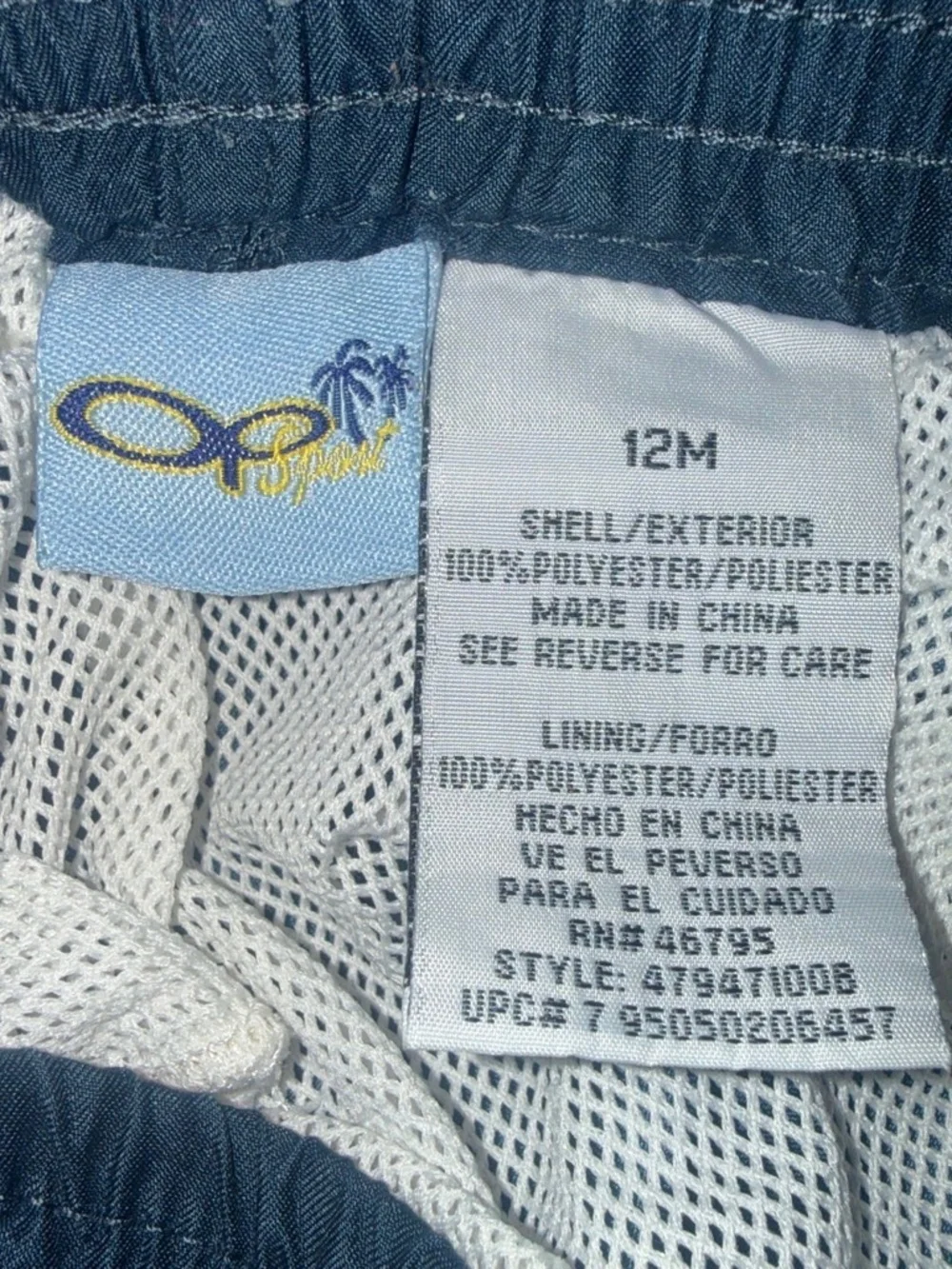 Navy Blue swim shorts with surfboards size 12m